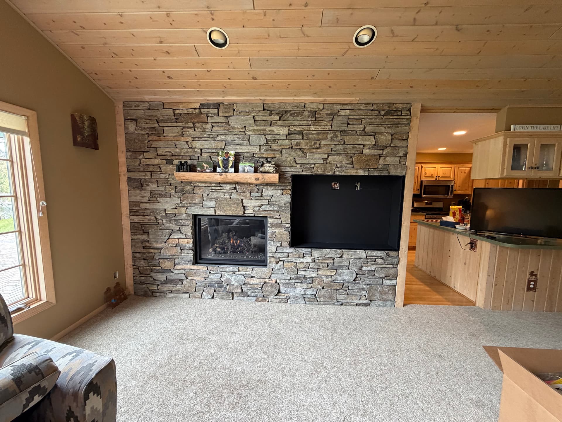 Gas Fireplace Replacement Built Into a Full Stone Wall image
